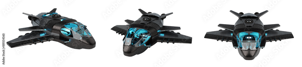 Obraz premium Futuristic spacecraft collection isolated on white background 3D rendering