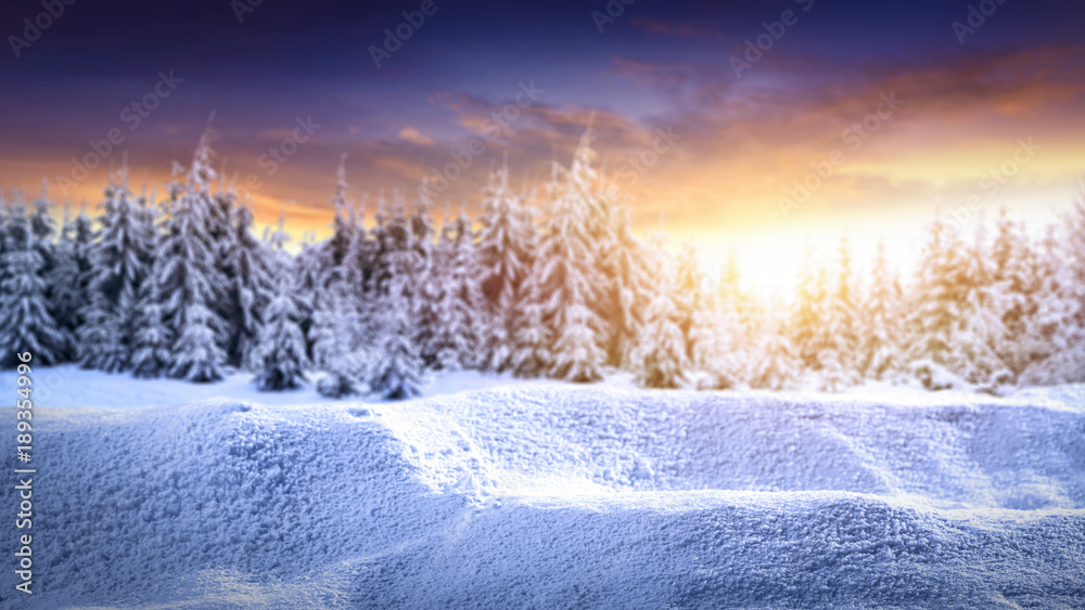 desk space and winter forest 