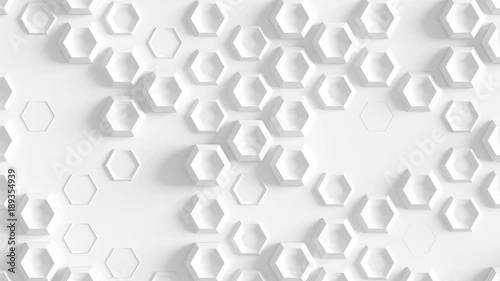Abstract Hexagon Geometric Surface Loop 4A: light bright clean knurl texture hexagonal grid pattern, waving motion background canvas in pure wall architectural white. Seamless loop 4K UHD FullHD.