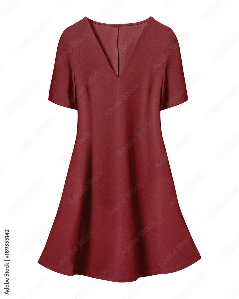 Red burgundy retro dress with short sleeves isolated on white Red burgundy retro dress with short sleeves isolated on white