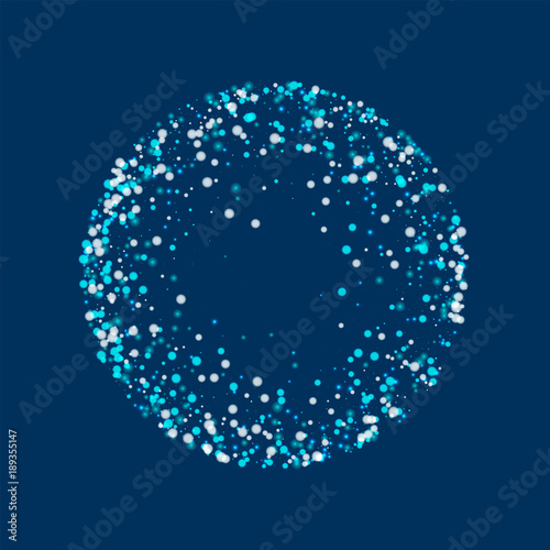 Amazing falling snow. Round frame with amazing falling snow on deep blue background. Amazing Vector illustration.