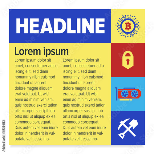 Colorful illustrated template on the topic of cryptocurrencies and blockchain technology. The design for your site or blog