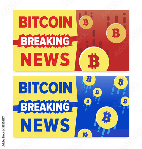 Colorful illustrated template breaking news on the topic of the rise and fall of cryptocurrencies. The design for your site or blog
