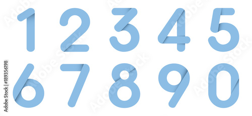 Blue Origami Numbers From Zero to Nine, Vector Illustration Set