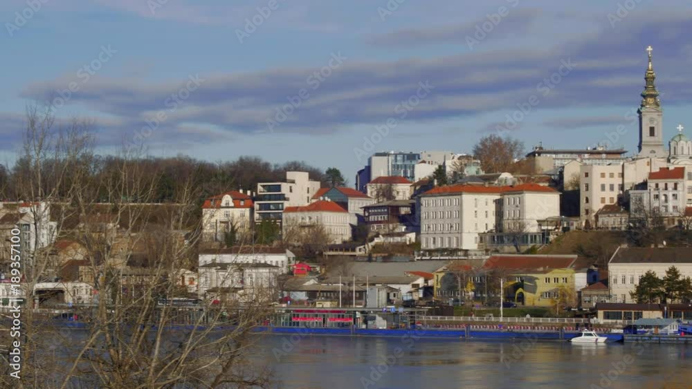 Belgrade historical center, view from the river. Kalemegdan and Sava river panorama Belgrade historical center, view from the river. Kalemegdan and Sava river panorama