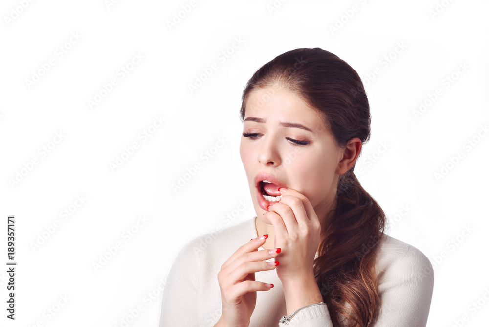 Dental care and toothache.Teeth Problem. Woman Feeling Tooth Pain. Closeup Of Beautiful Sad Girl Suffering From Strong Tooth Pain. Attractive Female Feeling Painful Toothache. Dental Health And Care Dental care and toothache.Teeth Problem. Woman Feeling Tooth Pain. Closeup Of Beautiful Sad Girl Suffering From Strong Tooth Pain. Attractive Female Feeling Painful Toothache. Dental Health And Care