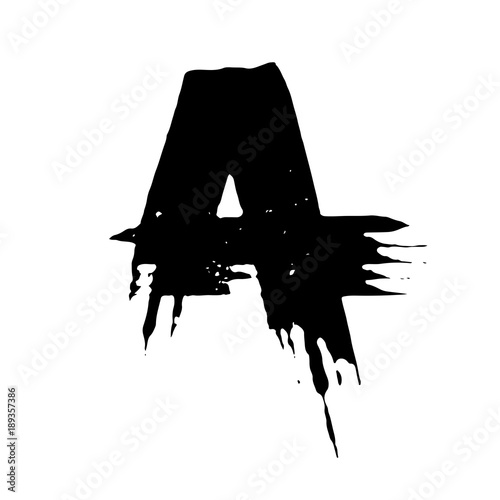Letter A. Handwritten by dry brush. Rough strokes font. Vector illustration. Grunge style elegant alphabet.
