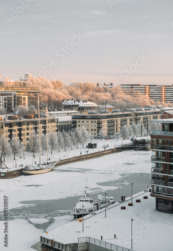 frozen river Aura in Turku, Finland