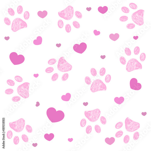 Pink paw print with hearts background Stock Illustration | Adobe Stock