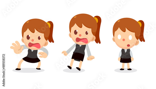 Quadro su tela Set of tiny business woman character in actions. Scared.