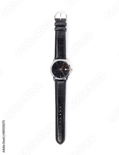 modern wristwatch isolated on the white background, leather watch, with clipping path