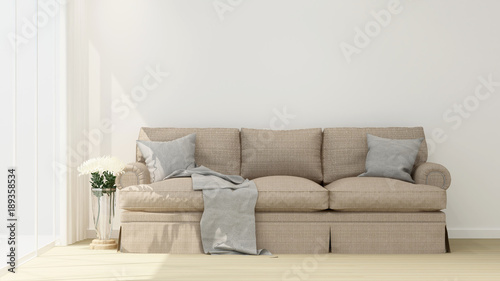 Living room and balcony artwork room in apartment or hotel - Interior simple design - 3D Rendering