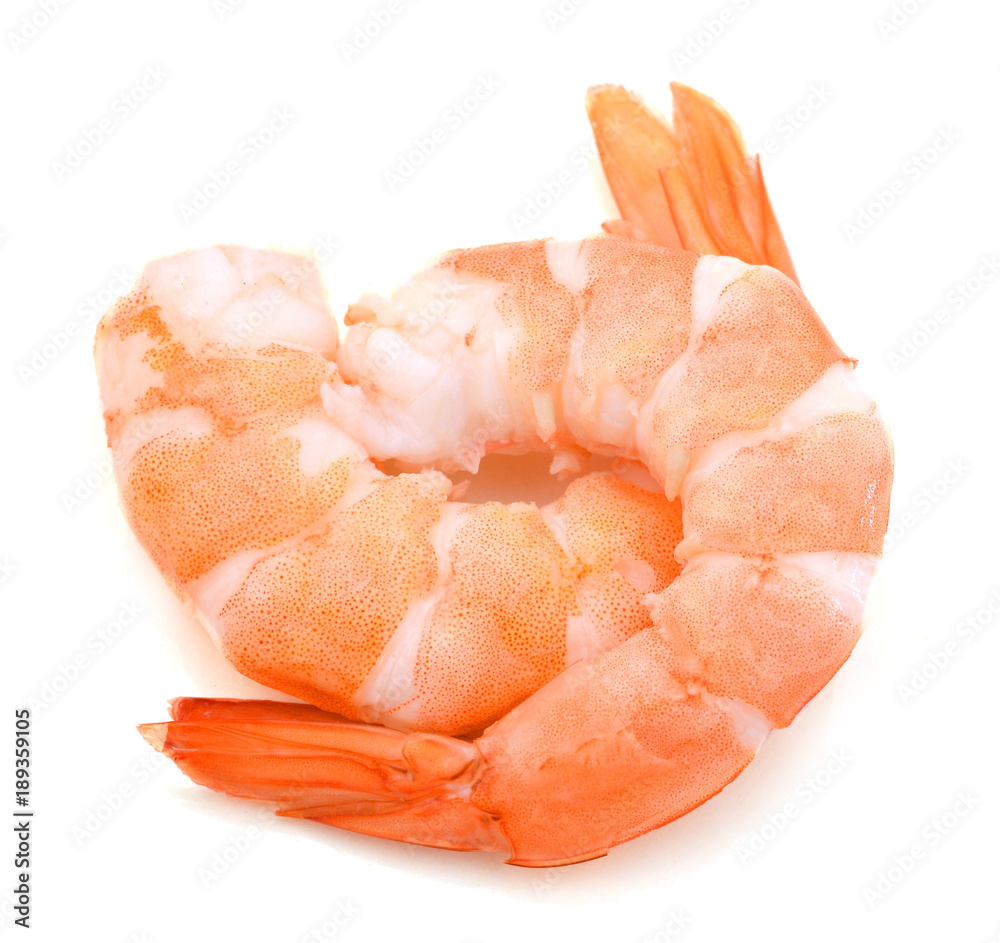Two cooked unshelled tiger shrimps isolated on white Two cooked unshelled tiger shrimps isolated on white