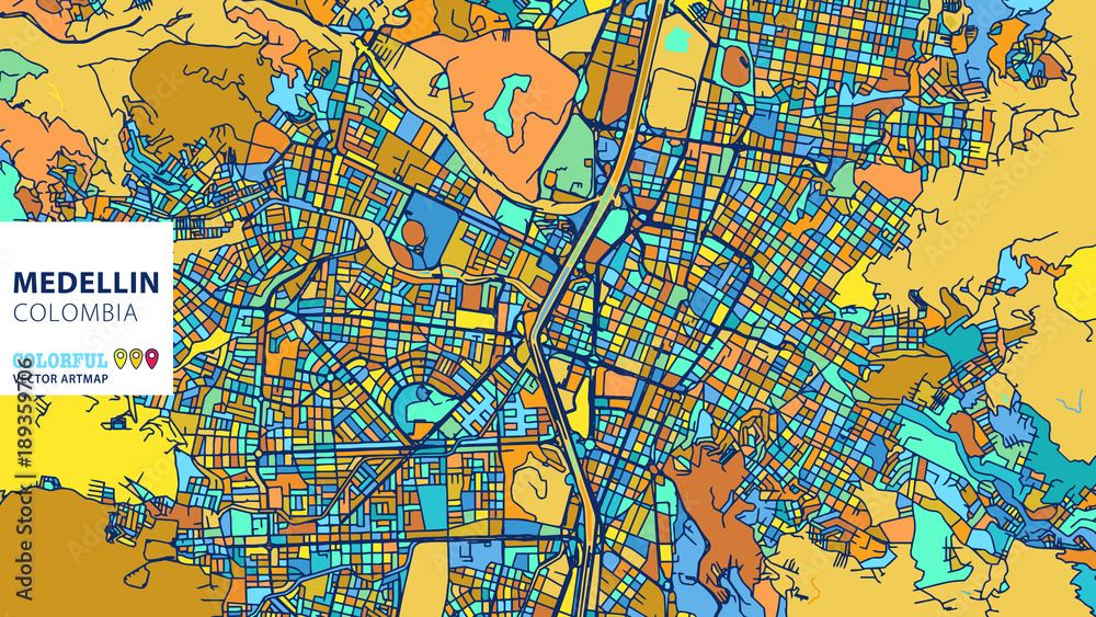 Obraz premium Medellin, Colombia, Colorful Vector Artmap