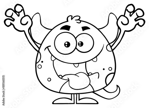 Black And White Monster Cartoon Emoji Character Scaring. Illustration Isolated On White Background