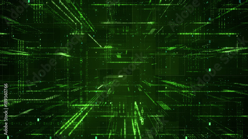 Digital binary code matrix background - 3D rendering of a scientific technology data binary code network conveying connectivity, complexity and data flood of modern digital age photo