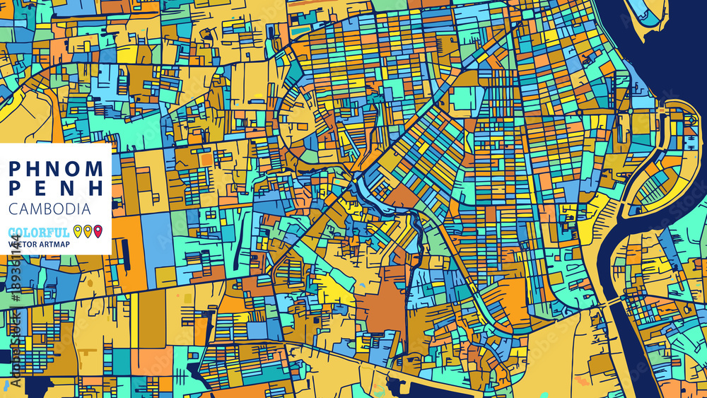 Obraz premium Phnom Penh,&nbsp;Cambodia, Colorful Vector Artmap