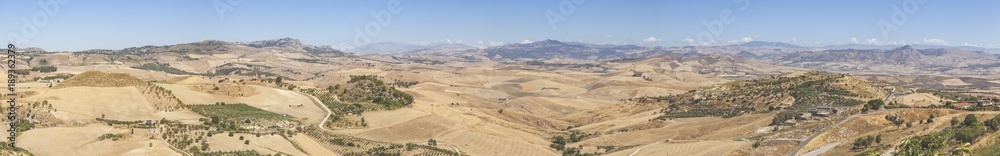 Panorama of the valleys in the center of Sicily and views of the city of Enna