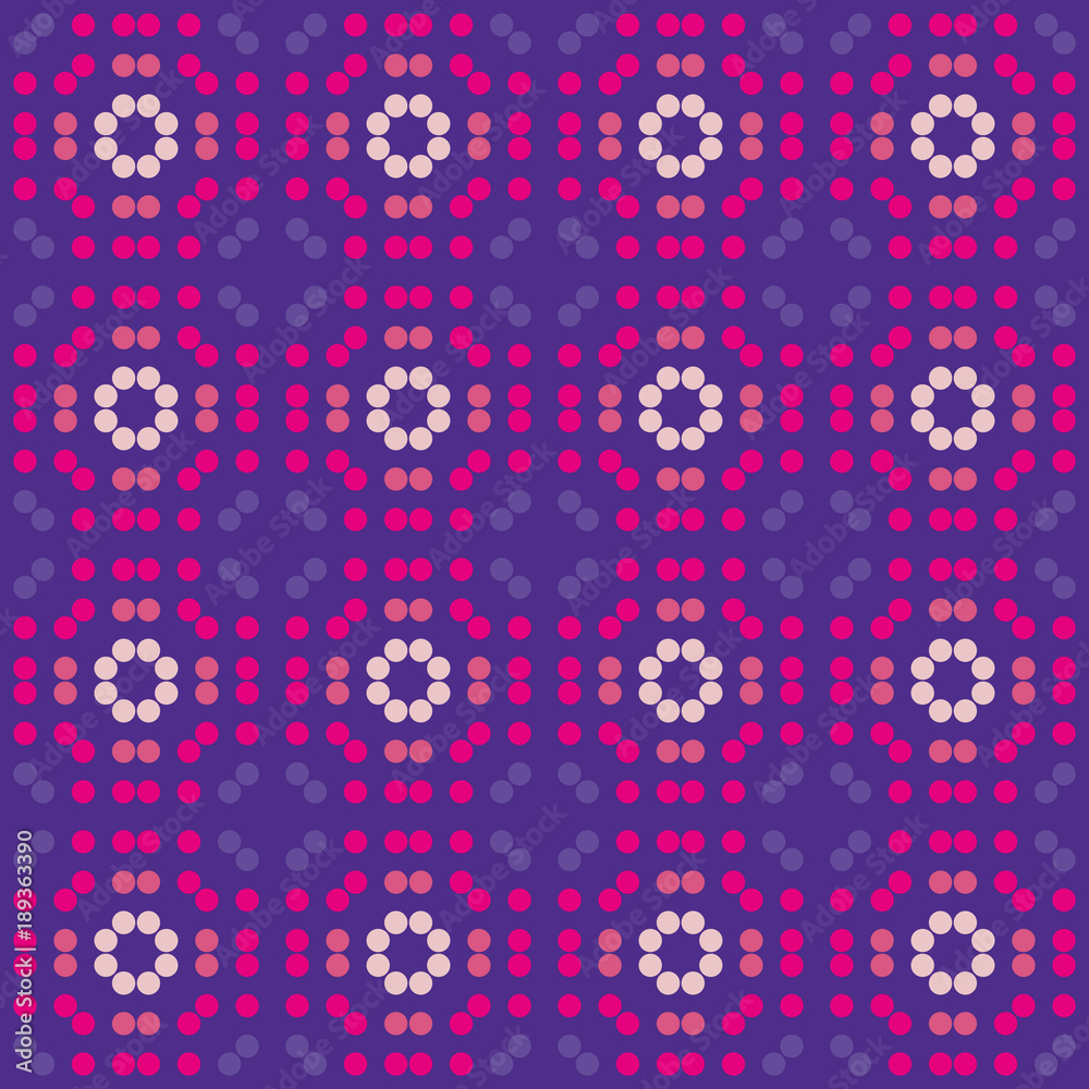 Violet dotted seamless pattern. Geometric background in repeat. Violet dotted seamless pattern. Geometric background in repeat.