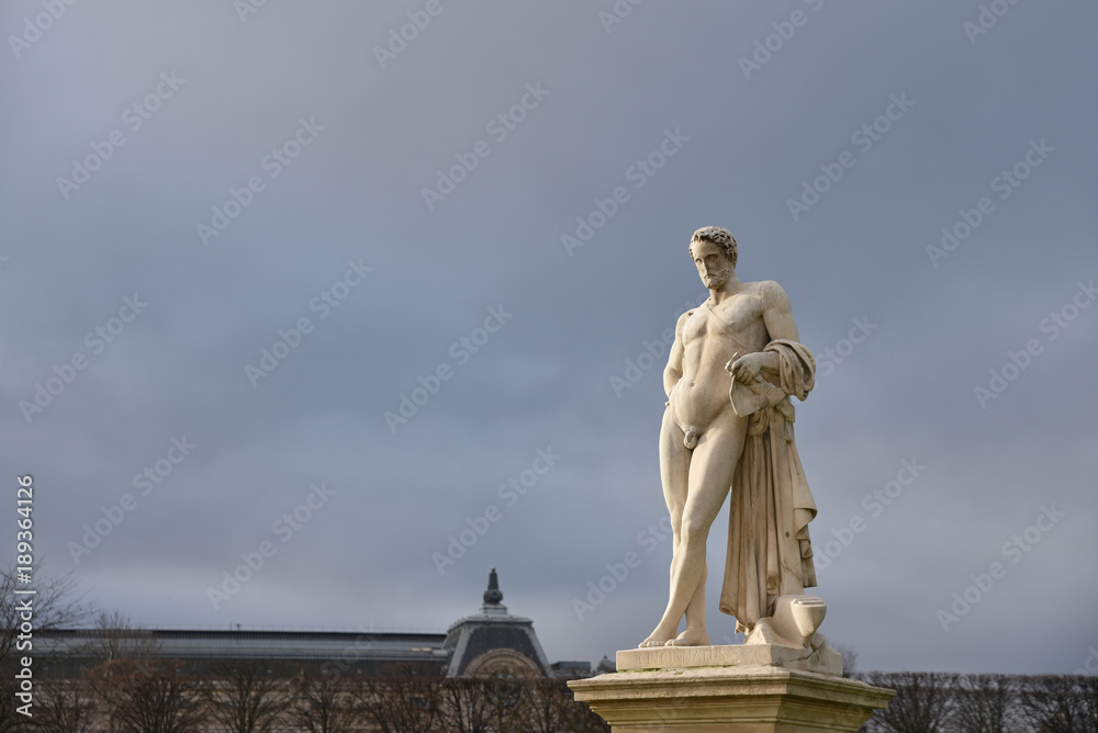 Statue au jardin des Tuileries en hiver à Paris, France