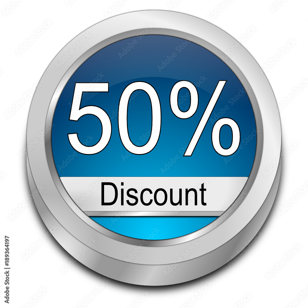 50% Discount button - 3D illustration 50% Discount button - 3D illustration