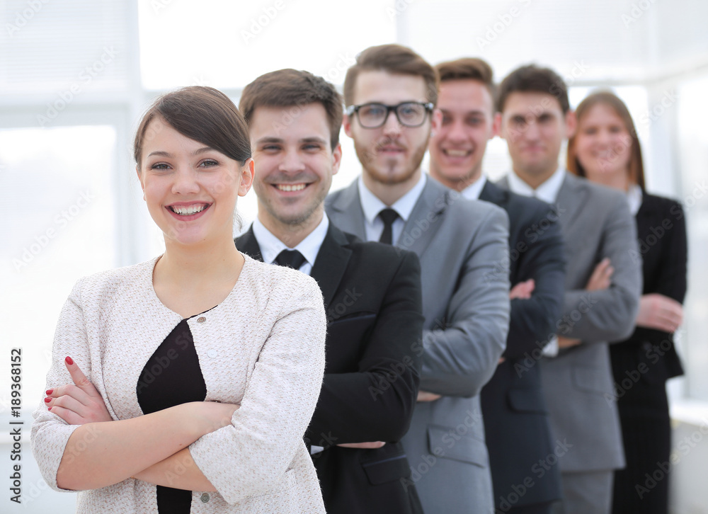 group of business people with female leader in front group of business people with female leader in front