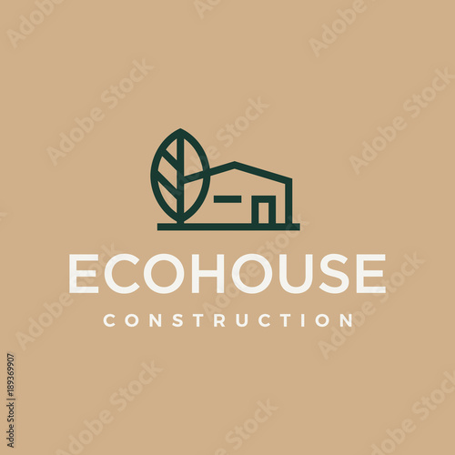 Modern professional logo eco house construction on gold background
