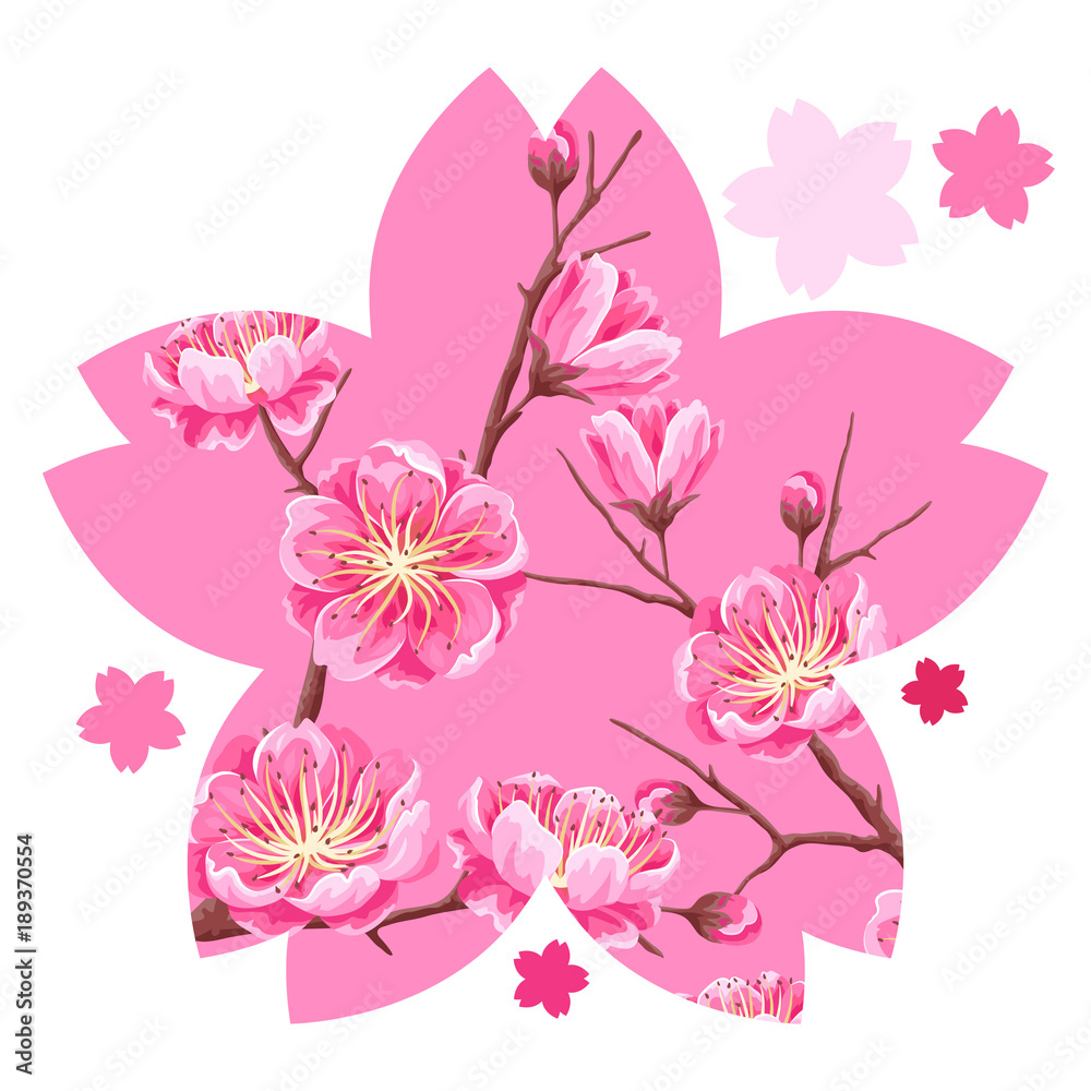 Background with sakura or cherry blossom. Floral japanese ornament of blooming flowers