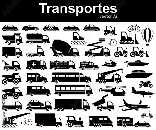 Siluetas de distintos vehiculos de transporte