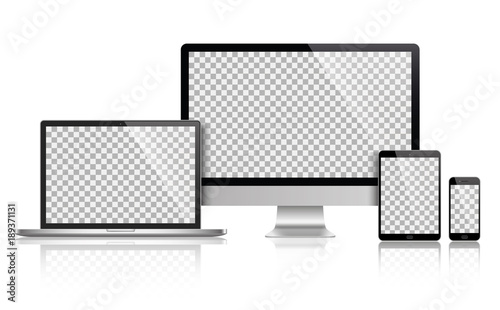 Realistic set of monitor, laptop, tablet, smartphone - Stock Vector