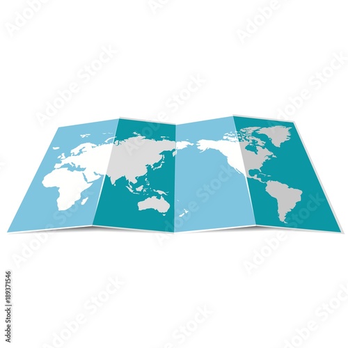 Blue folded world map for travel. Vector illustration