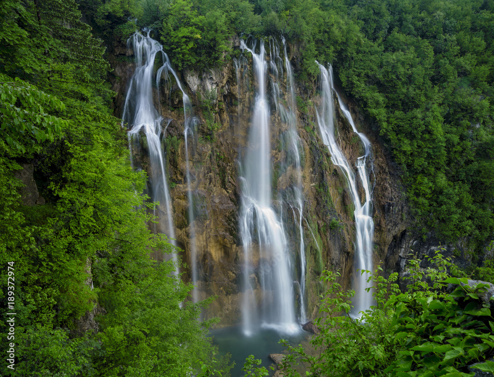 view of the most famous waterfalls in Plitvice national park, Croatia