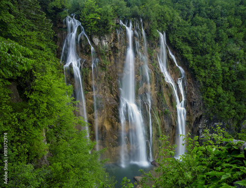 view of the most famous waterfalls in Plitvice national park  Croatia