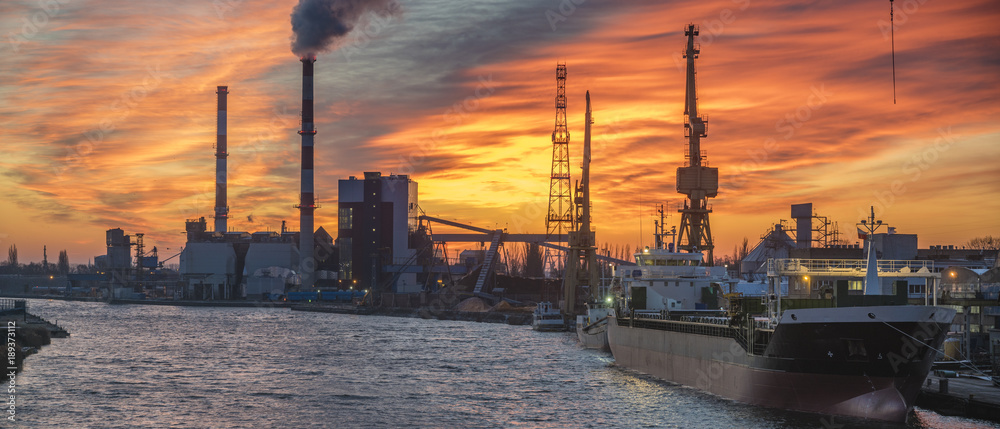 Industrial areas on the river, port, ecological power plant, port, repair yard Industrial areas on the river, port, ecological power plant, port, repair yard
