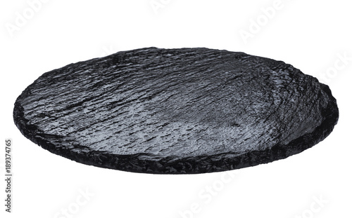 Plate made of natural black slate isolated on white background © xamtiw