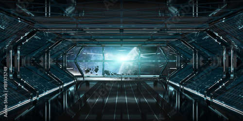 Fototapeta Naklejka Na Ścianę i Meble -  Spaceship interior with view on planets 3D rendering elements of this image furnished by NASA
