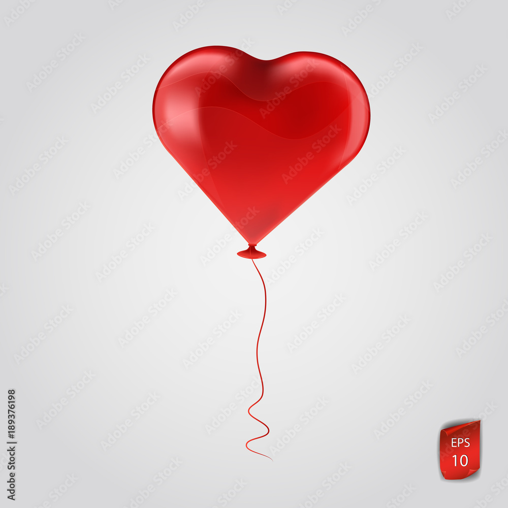 Flying Red balloon in the shape of a heart