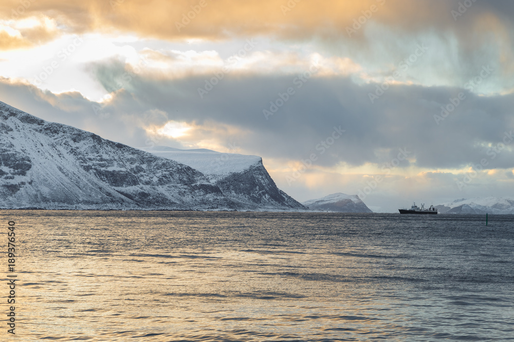 Winter landscape at Godoya Island, Alesund. Norway.