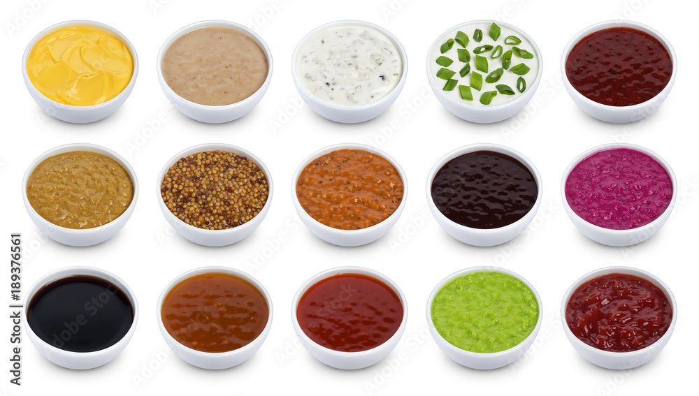 Set of different sauces isolated on white background