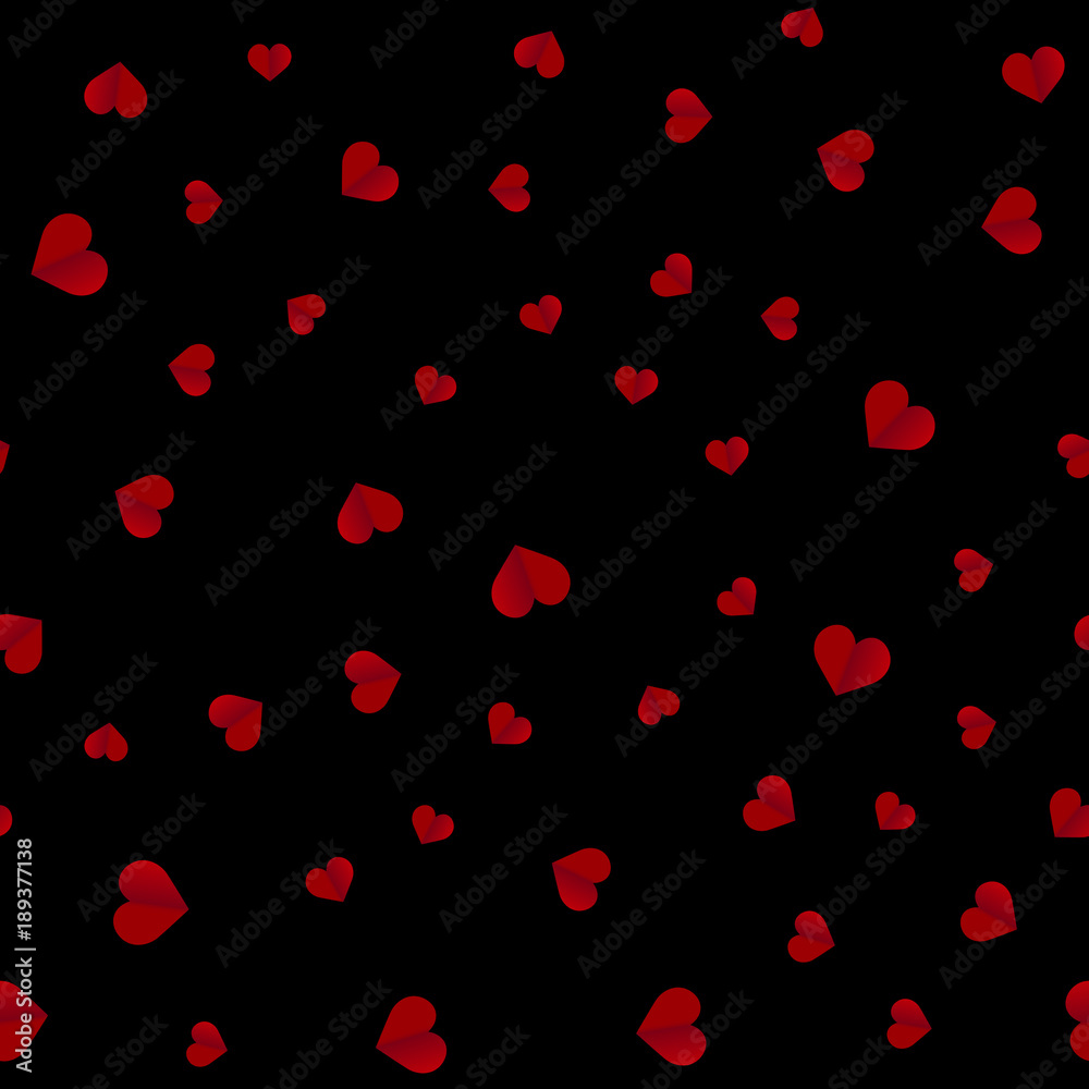 Seamless pattern with red paper hearts on black background. Vector Seamless pattern with red paper hearts on black background. Vector