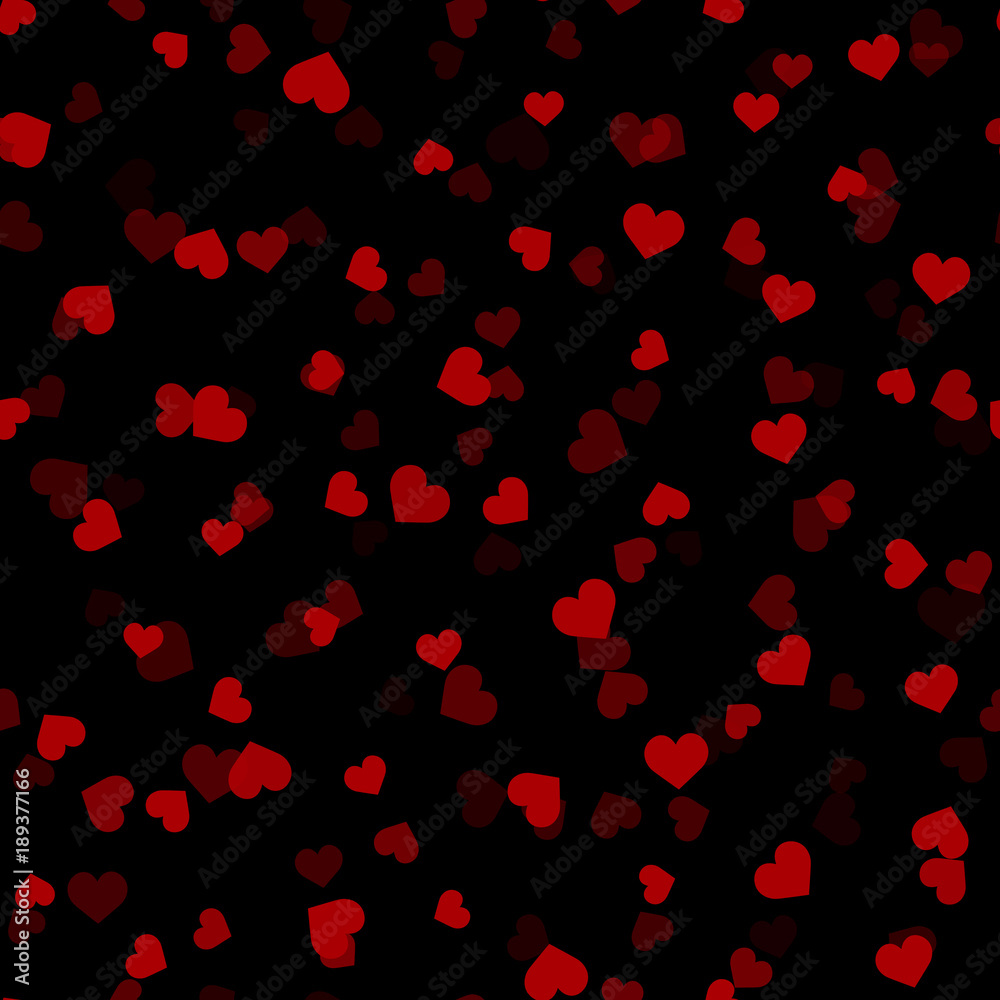 Seamless pattern with red paper hearts on black background. Vector
