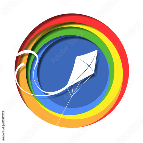 White silhouette kite on rainbow abstract backgrounds. Concept of happiness.
