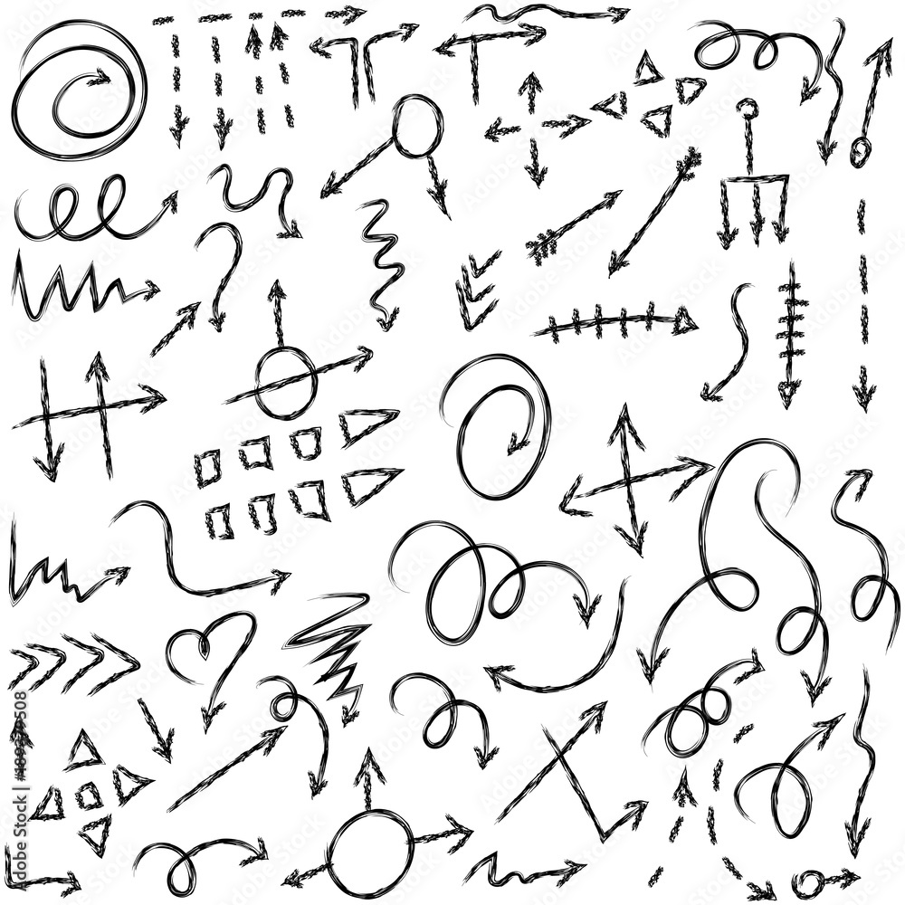 Arrow doodles vector. A set of simple sketches of arrows. Up, down, left, right ones. The effect of a pencil sketch isolated on white background.. Vector eps 10. Arrow doodles vector. A set of simple sketches of arrows. Up, down, left, right ones. The effect of a pencil sketch isolated on white background.. Vector eps 10.