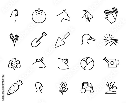 Simple collection of farm related line icons. 