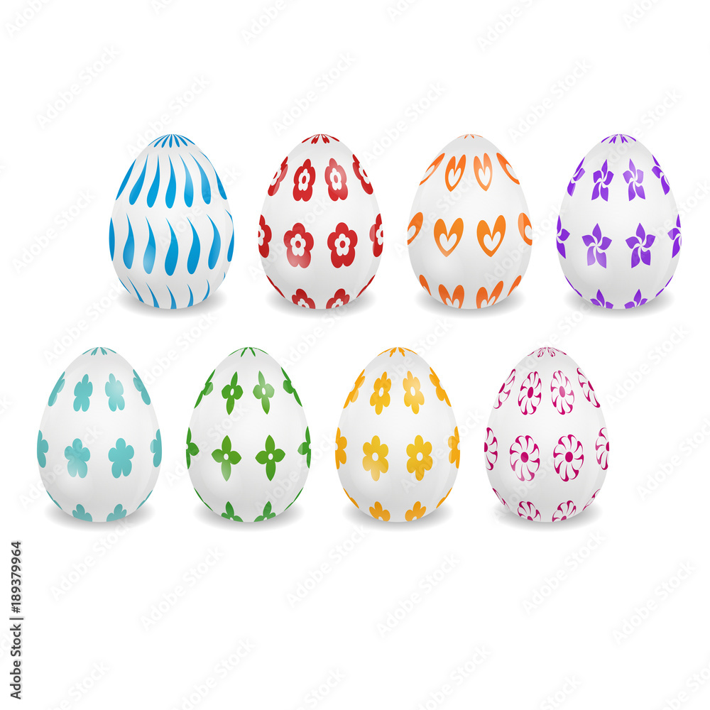 Set of the white eggs with patterns for Easter greeting