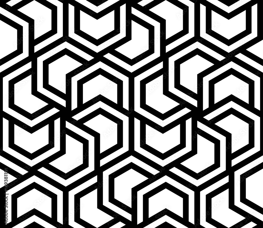 Vector seamless texture. Modern geometric background. Monochrome repeating pattern with hexagonal tiles. Vector seamless texture. Modern geometric background. Monochrome repeating pattern with hexagonal tiles.