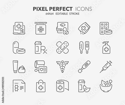 pharmacy thin line icons