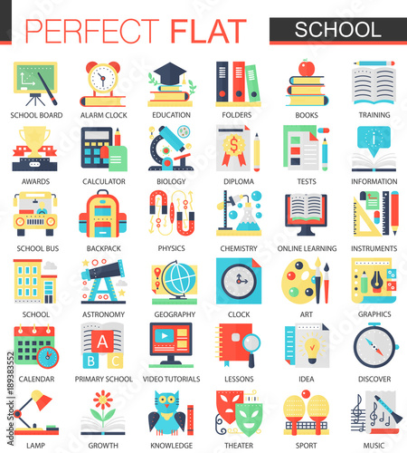 School edication vector complex flat icon concept symbols for web infographic design.