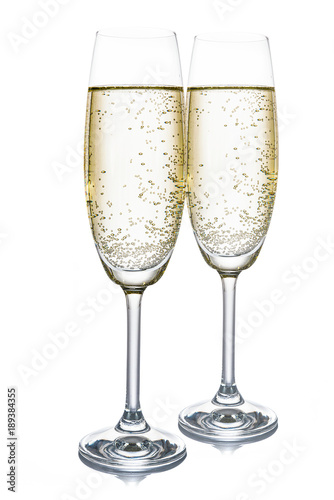 Two champagne glasses isolated on white background (high details).