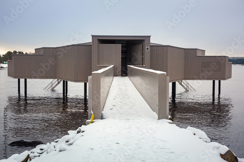 Wooden sauna on the coast of Baltic sea in Sweden photo